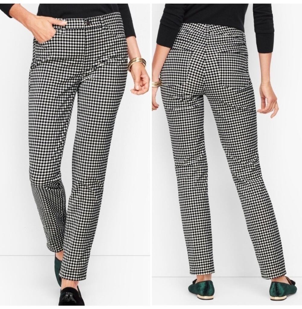 Talbots High Waist Straight Leg Plush Trousers Gingham Pants 16P NWT Preppy
